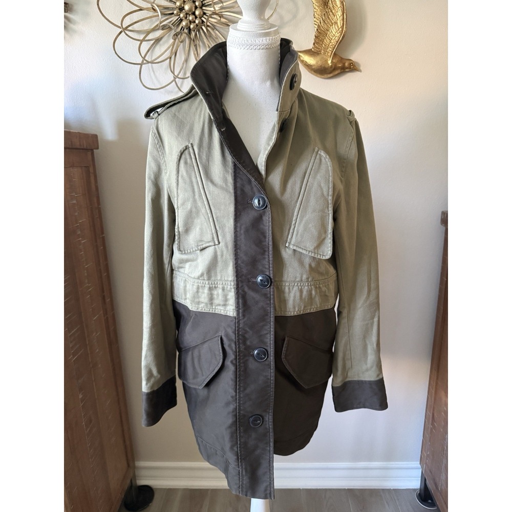 Rag & Bone Kinsley Colorblock Military Cocoon Utility Jacket 0 Green Brown Hood